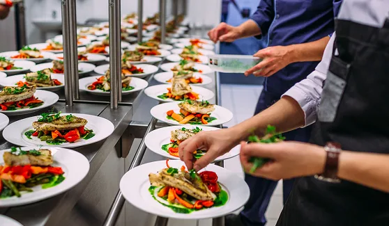 A prepared-food service counter